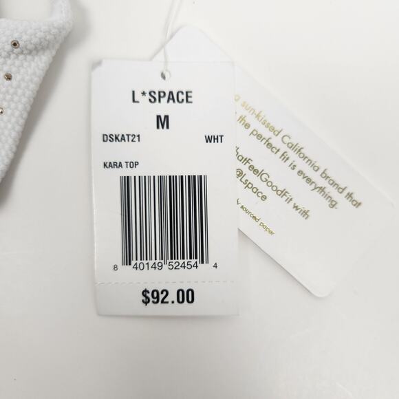 L*Space Kara Studded Bikini Top in White Size Medium NWT Triangle - Picture 5 of 6